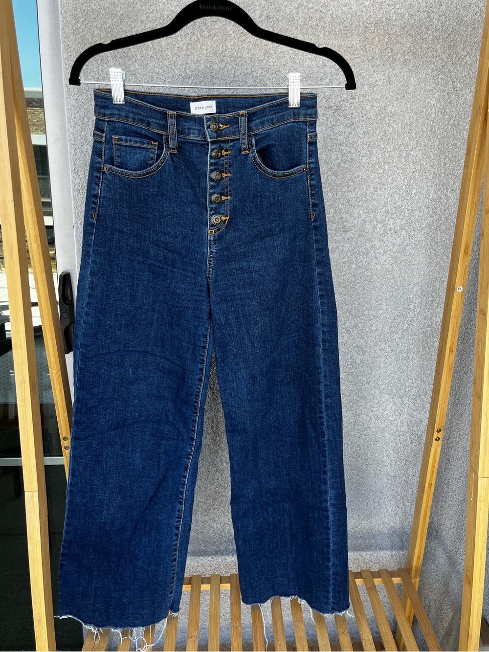 High-Rise Button-Fly Wide Leg Jeans - Dark Blue